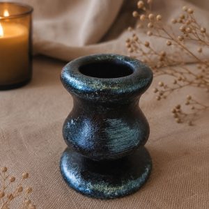 🕯️ Гіпсовий підсвічник чорний зі срібною патиною