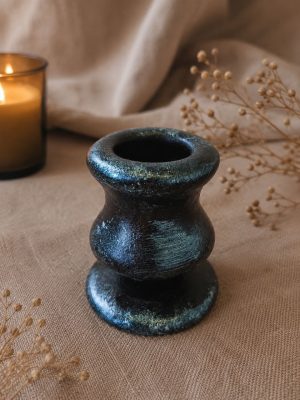 🕯️ Гіпсовий підсвічник чорний зі срібною патиною