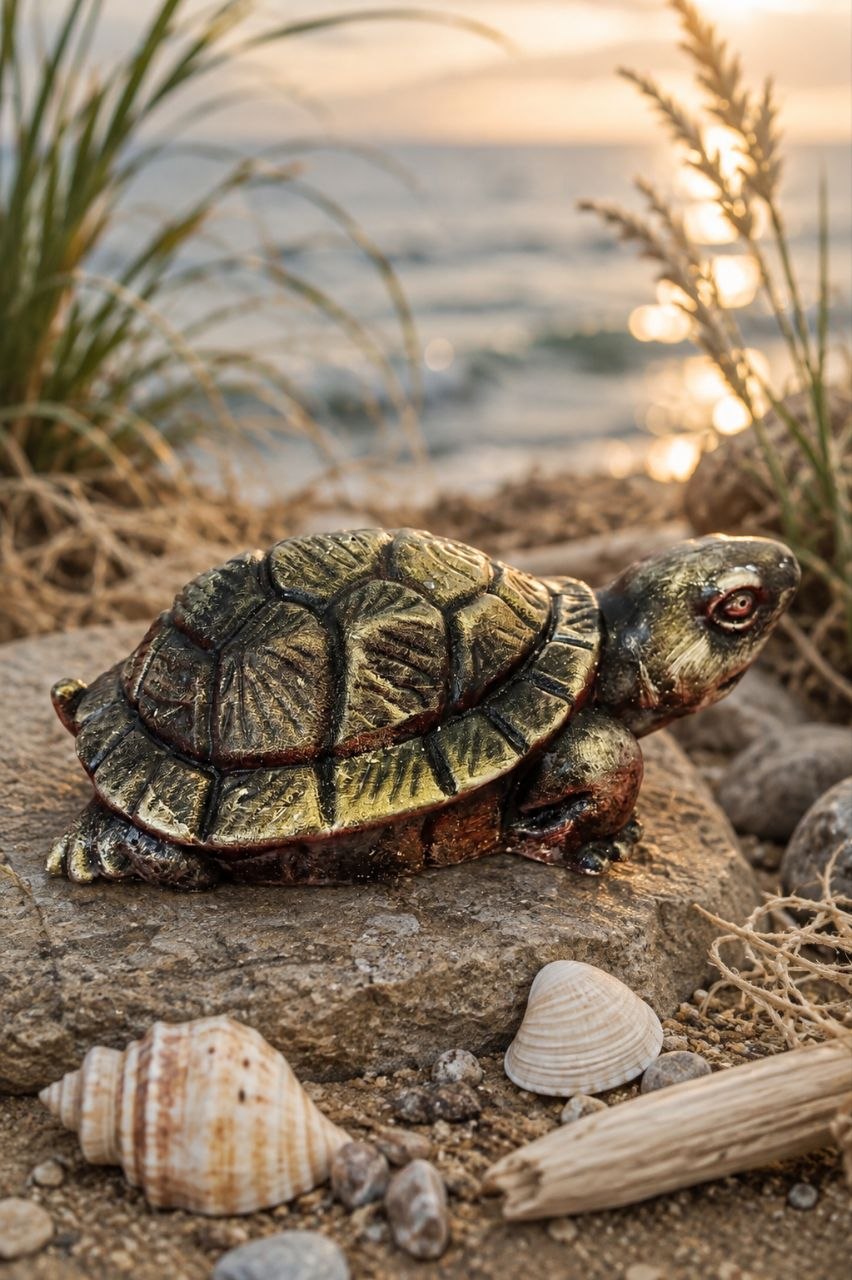 🐢 «Мудрая черепаха» — гипсовая декоративная фигурка с бронзовым покрытием — изображение 2